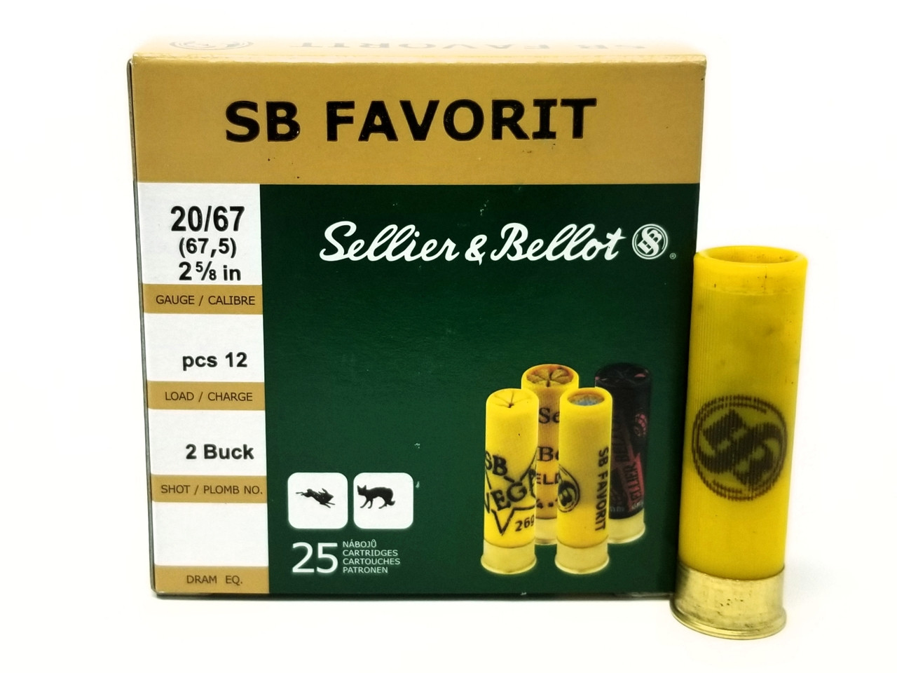 Sellier & Bellot 20 Gauge Ammunition SB20BSA 2-5/8" 2 Buck 12 Pellets 25 Rounds