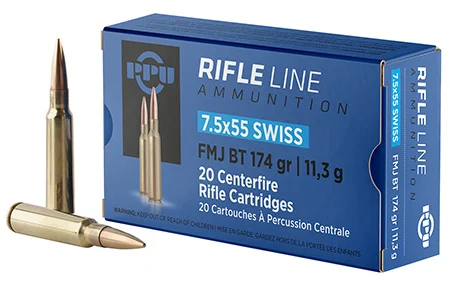 PPU 7.5 X 55 SWISS FMJ 174GR 20RD BOX 10 BOXES PER CASE