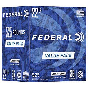 Federal 22 Long Rifle Ammunition Champion F747 36 Grain Lead Hollow Point Value Pack 525 Rounds