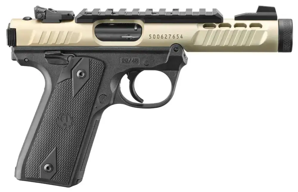 RUGER MRK IV 22/45LTE 22LR 4.4" T.B. CHAMPAGNE ANODIZED BLACK GRIPS 2-10RD MAGS