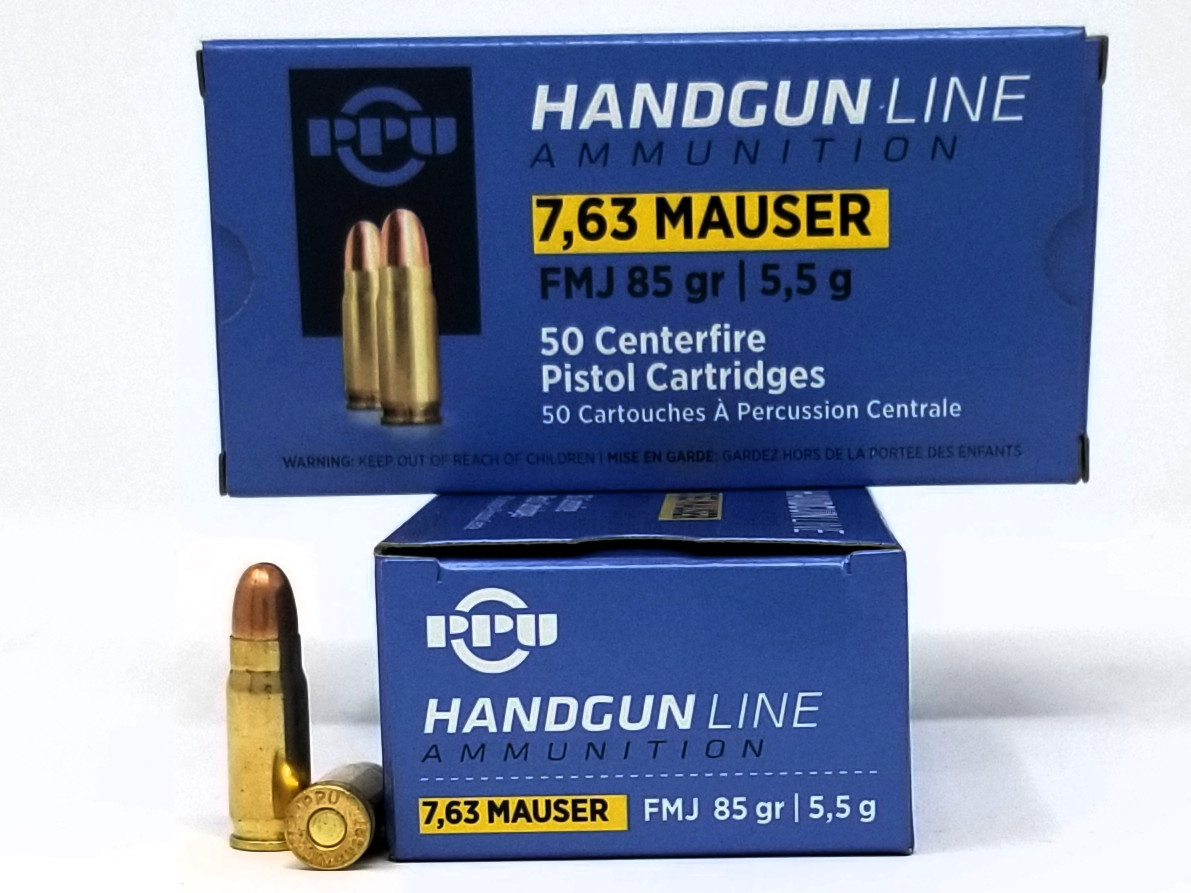 Prvi PPU 7.63 Mauser Ammunition PPH763 85 Grain Full Metal Jacket 50 Rounds