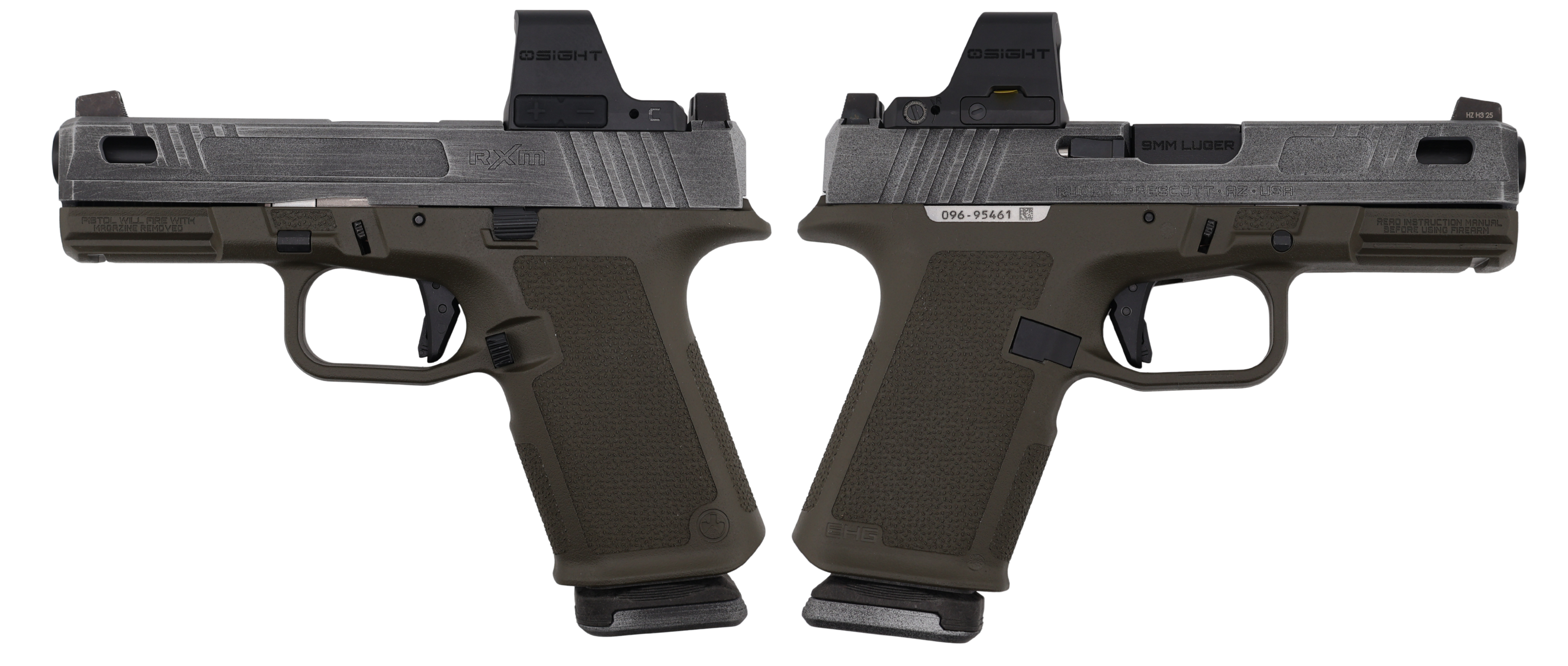 RUGER RXM 9MM PISTOL 4" PORTED BBL ODG/CRUSHED SILVER MAGPUL EHG, O.R. 2-15RD MAGS