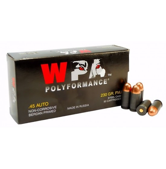 Wolf 45 Auto Ammunition Polyformance 230 Grain Full Metal Jacket 50 rounds - Wolf Ammunition