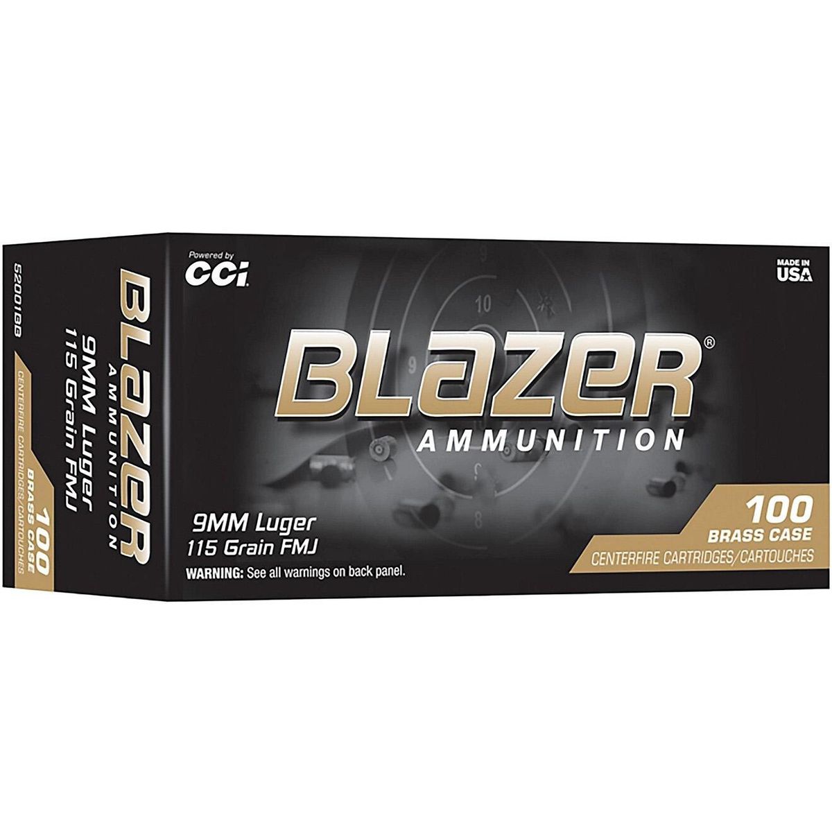 CCI Blazer Brass Handgun Ammunition 9mm Luger 115gr FMJ 1145 fps 100/ct