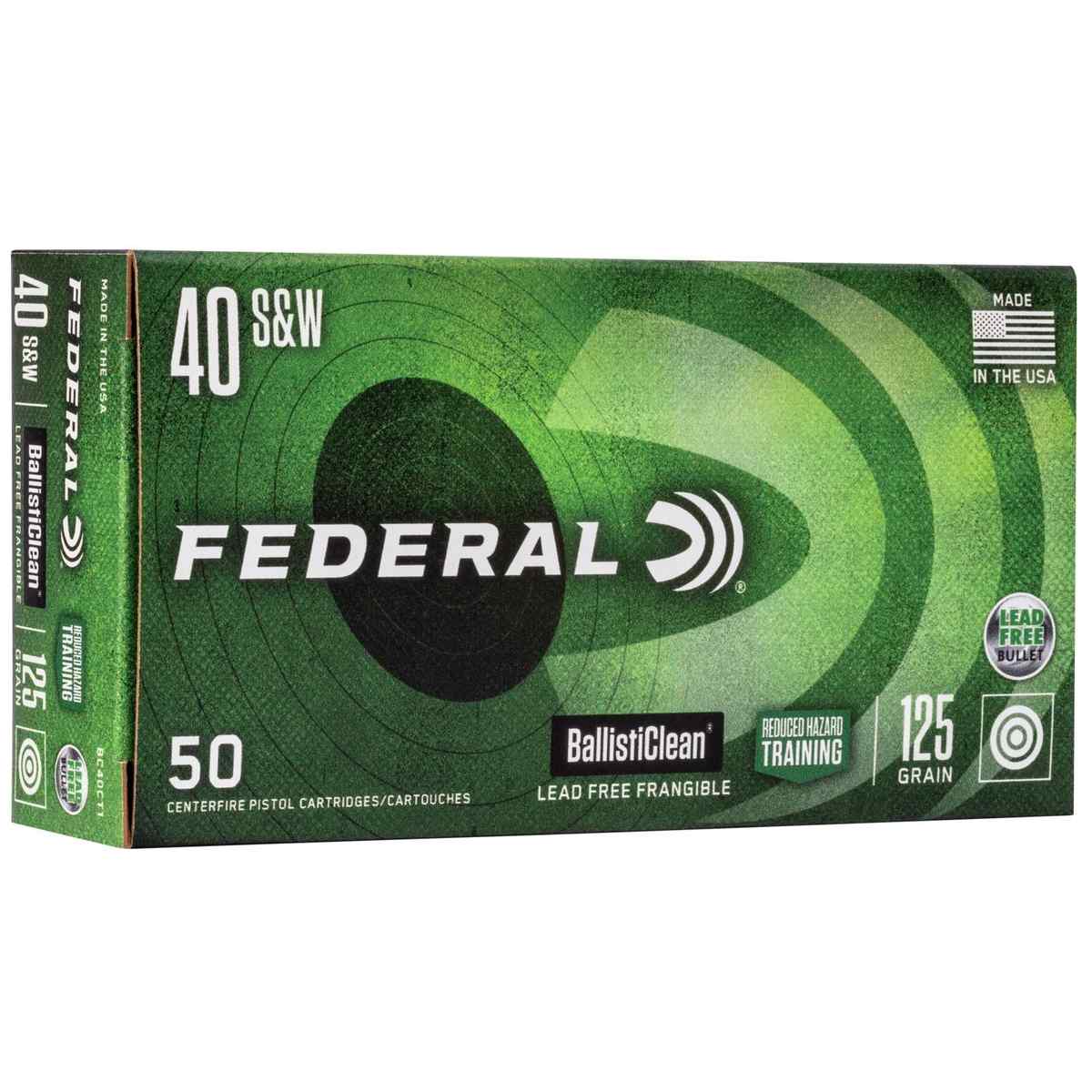Federal Ballisticlean Frangible Handgun Ammunition .40 S&W 125gr RHT 1300 fps 50/ct