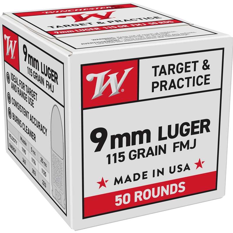WINCHESTER USA 9MM 115G FMJ 50RD BX 1000RD CS