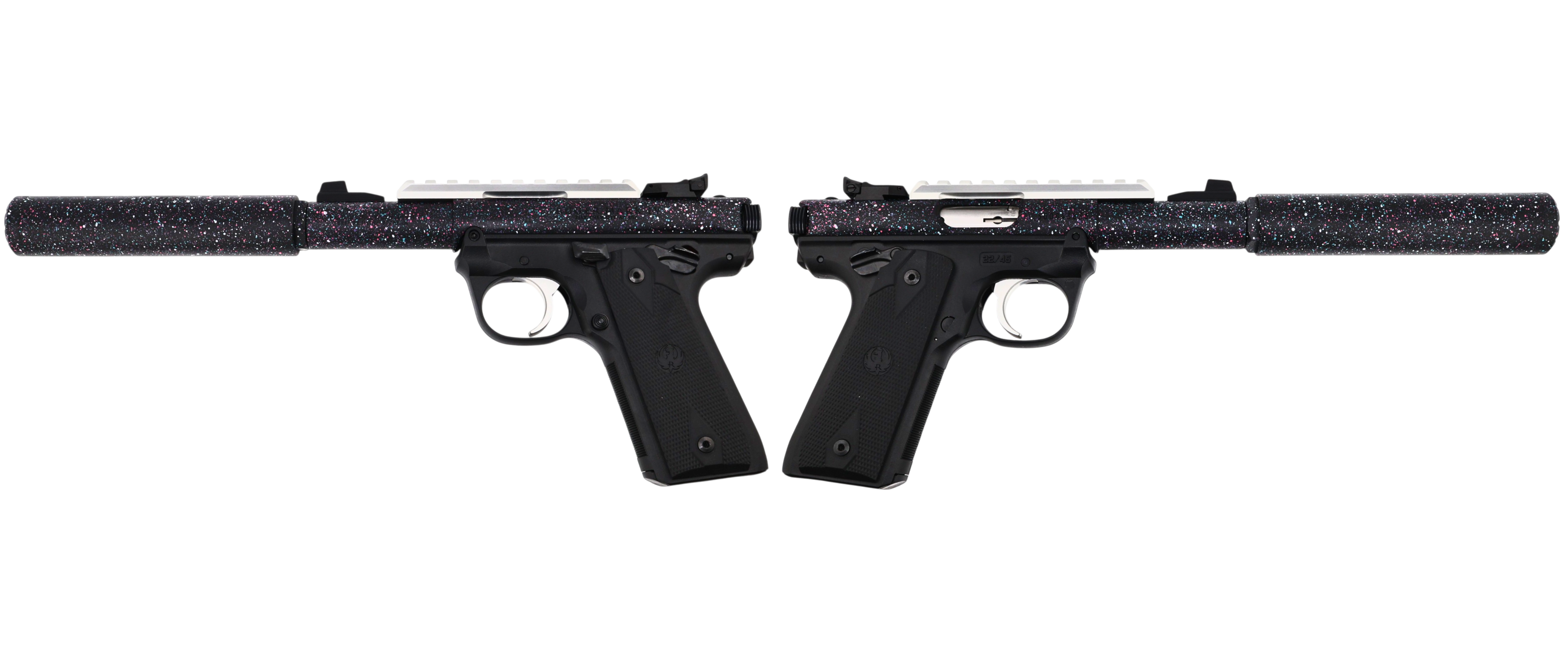 RUGER MARK IV 22/45 22LR PISTOL 4.4" T.B. SPLATTER 2-10RD MAGS
